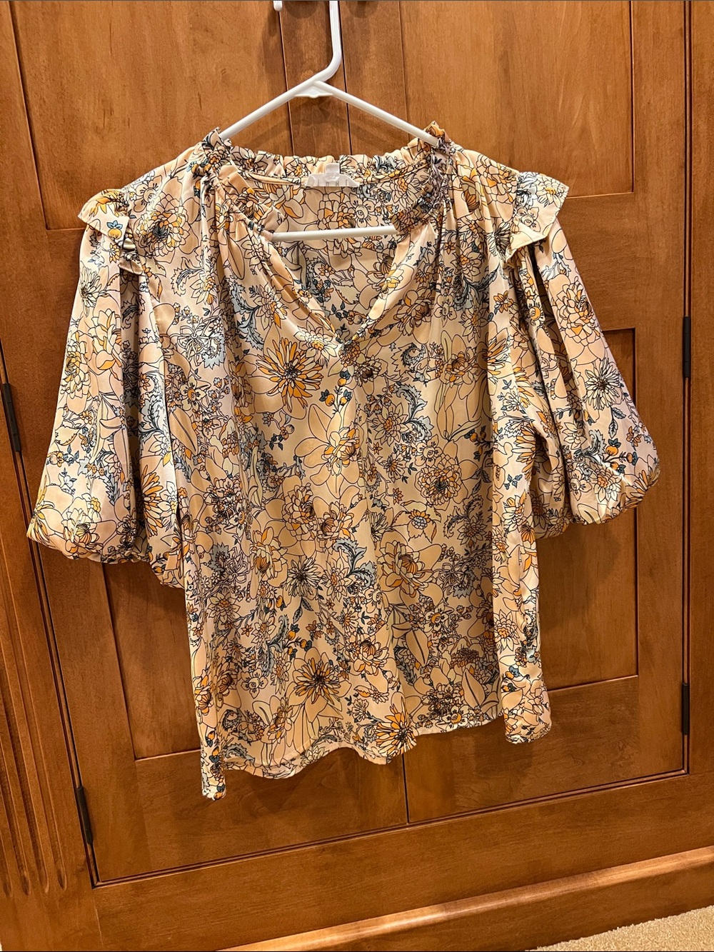 THML Cream Yellow Floral Peasant Blouse